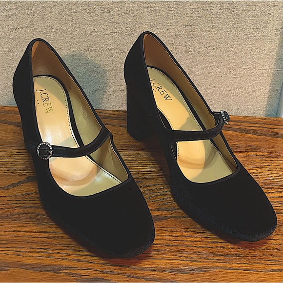 J.Crew Black Velvet Mary Jane’s W/ Rhinestone Buckle.Party Shoe. Woman’s Size 8 - Picture 13 of 14